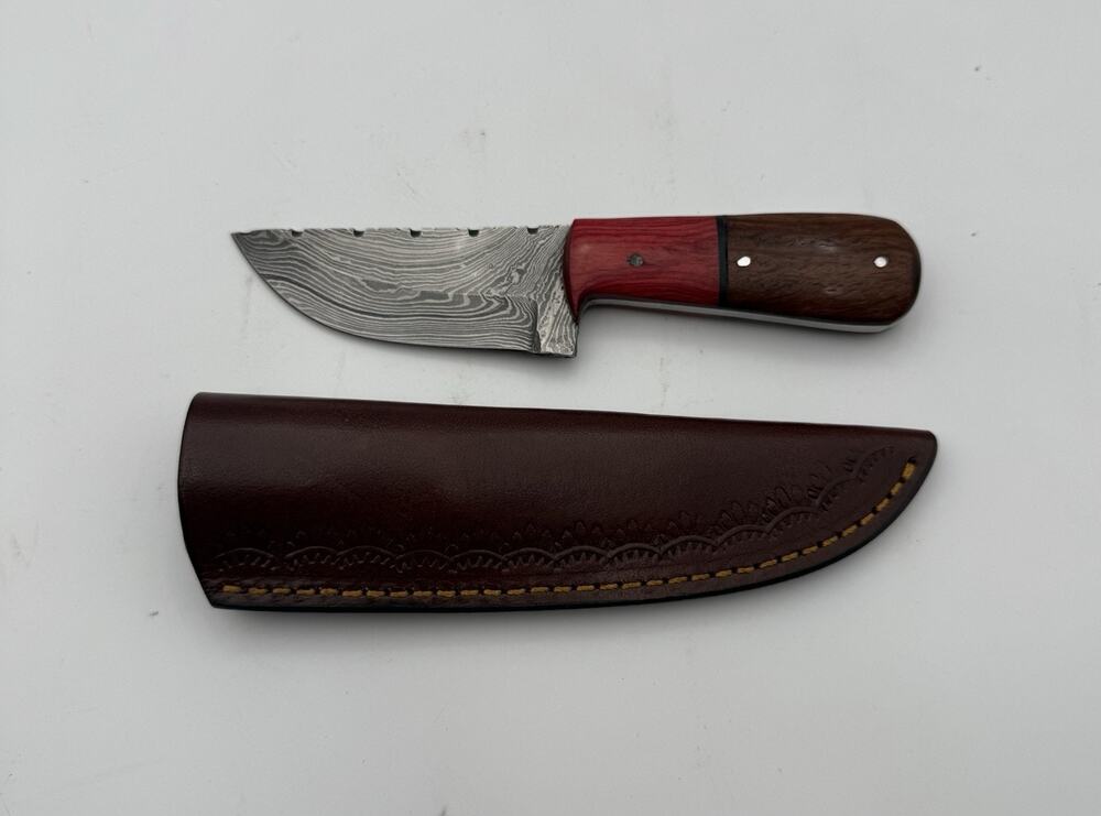 Handmade Damascus Steel Fixed Blade Knife w/ Leather Sheath – Pakistan Made NEW